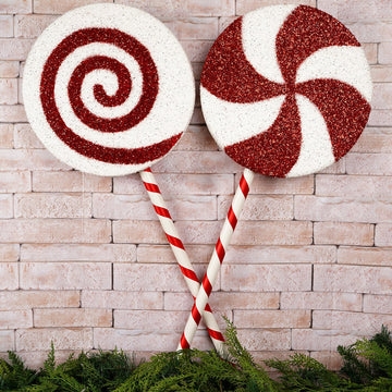 36In Red White Glitter Lollipop Stem - Christmas Place