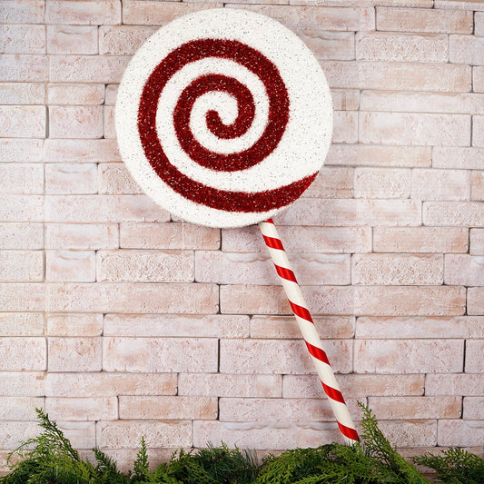36In Red White Glitter Lollipop Stem - Christmas Place