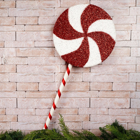 36In Red White Glitter Lollipop Stem - Christmas Place