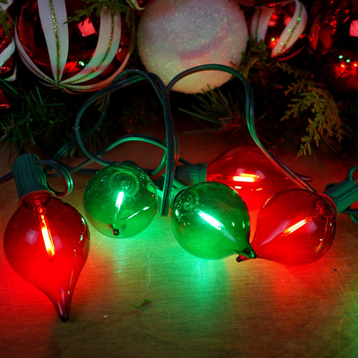 128in Red Green Retro Led Bulb Garland - Christmas Place