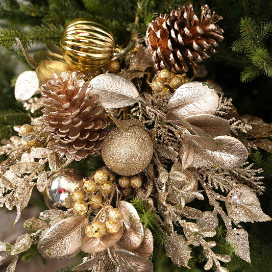 32In Champagne Glitter Leaf Stem - Christmas Place