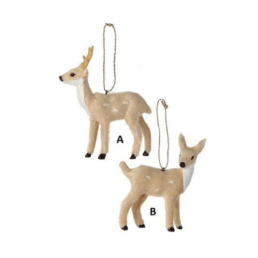 Cream Faux Fur Deer Ornament