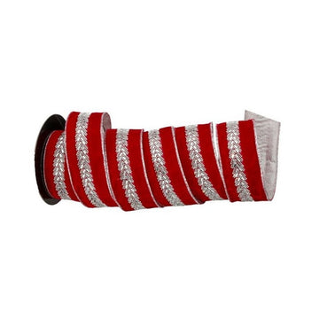 Red Silver Velvet Ribbon 2.5 in x 5 yd
