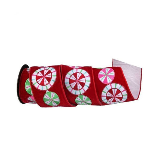 Red Velvet Peppermint Ribbon 4in x 5yd