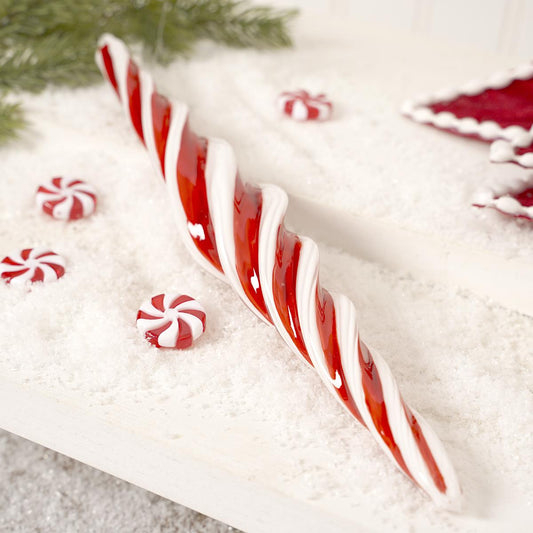 12in Red White Glass Peppermint Finial