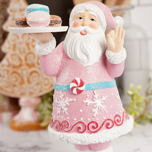 9 inch tall Pink Santa with Sweets Christmas Figurine - Christmas Place