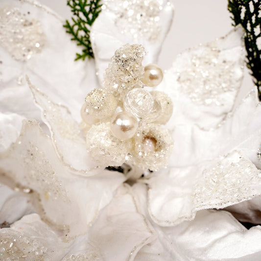 28In White Glamour Poinsettia Stem - Christmas Place