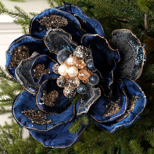 28In Midnight Blue Glamour Magnolia Stem - Christmas Place