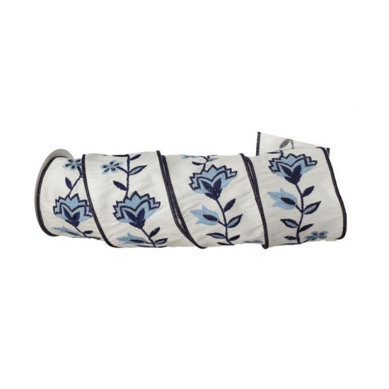 4X5 White Blue Dupion Ribbon - Christmas Place