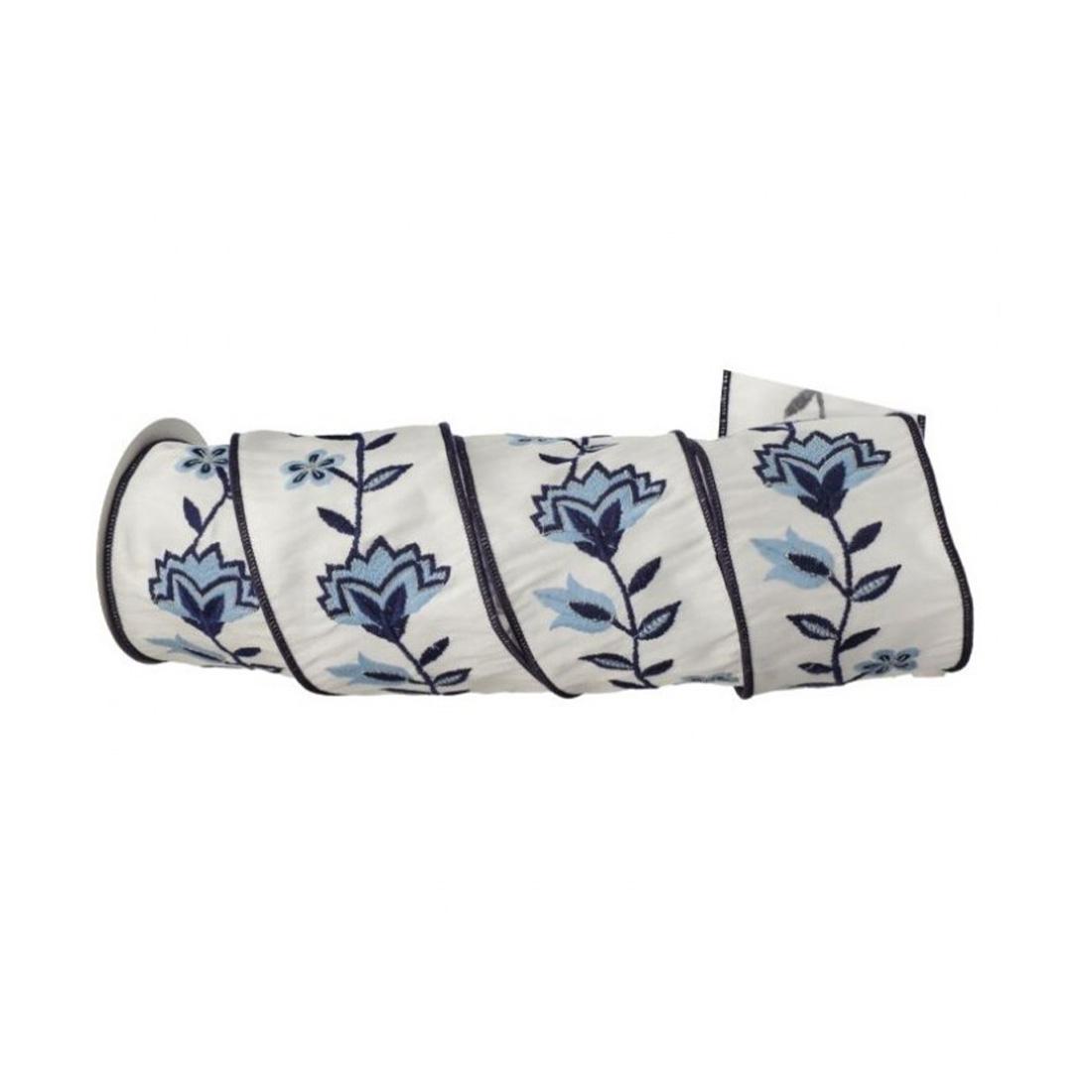 4X5 White Blue Dupion Ribbon - Christmas Place