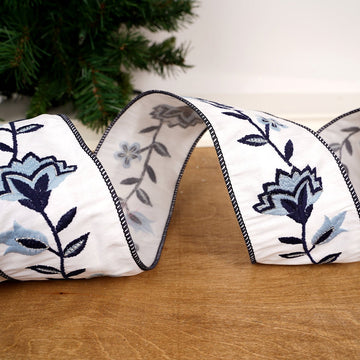 White Blue Dupion Ribbon - Christmas Place