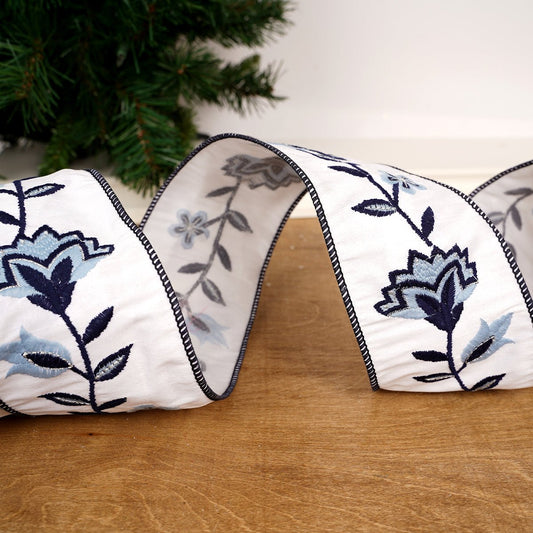 White Blue Dupion Ribbon - Christmas Place