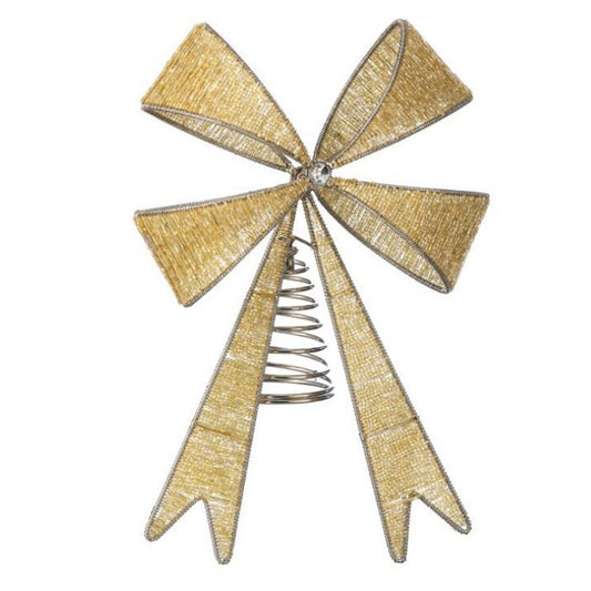 Champagne Beaded Bow Tree Topper - Christmas Place