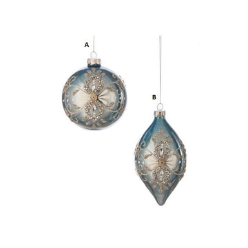 Glass Blue Jewel Ball Finial Ornament