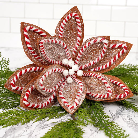 22In Brown Red White Sugar Spice Poinsettia Stem - Christmas Place