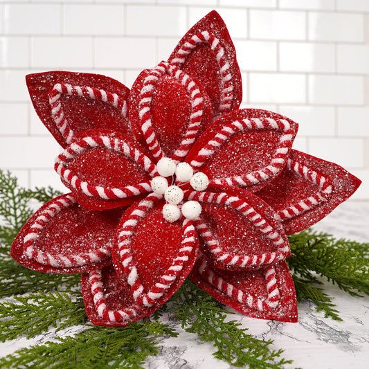22In Red White Sugar Spice Poinsettia Stem - Christmas Place