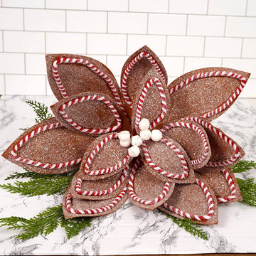 30In Brown Red White Sugar Spice Poinsettia Stem - Christmas Place
