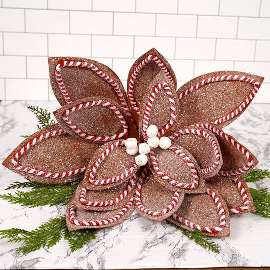 30In Brown Red White Sugar Spice Poinsettia Stem - Christmas Place