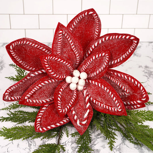 30In Red White Sugar Spice Poinsettia Stem - Christmas Place