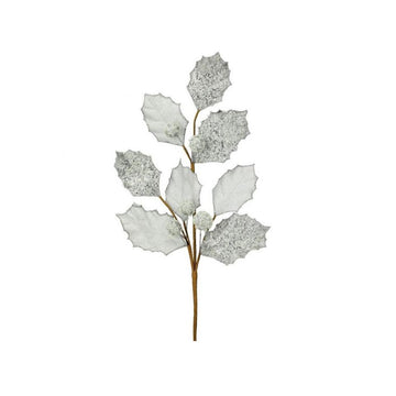 27In White Glitter Holly Leaf Spray