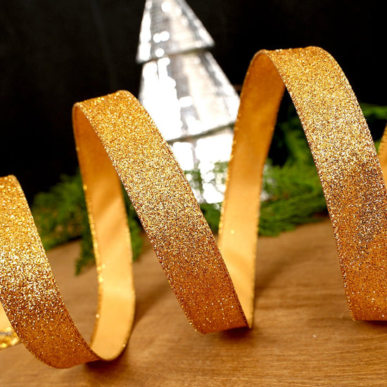 Gold Glitter Wired Ribbon - Christmas Place