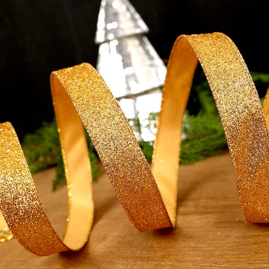 Gold Glitter Wired Ribbon - Christmas Place