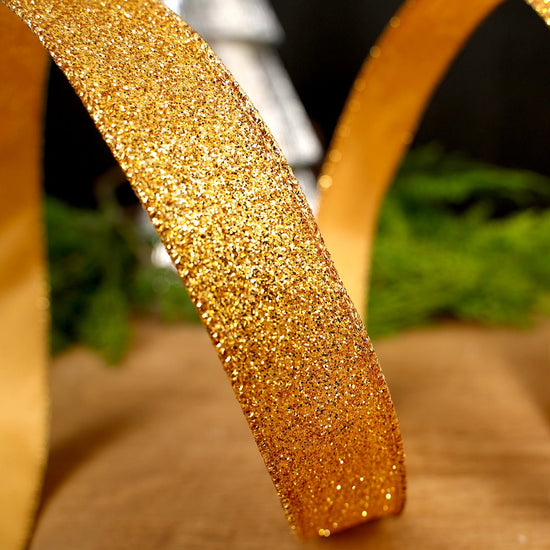 Gold Glitter Wired Ribbon - Christmas Place