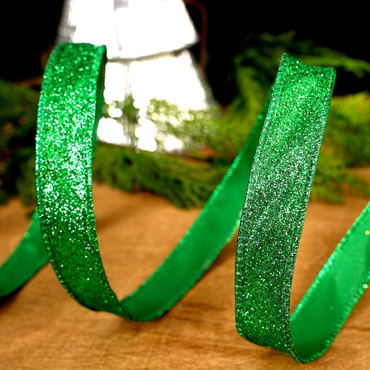 Green Glitter Wired Ribbon - Christmas Place