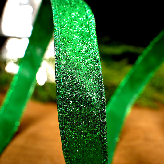 Green Glitter Wired Ribbon - Christmas Place