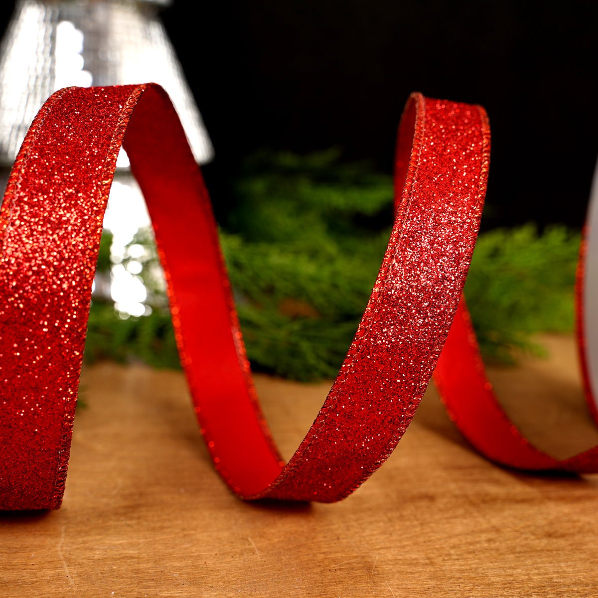 Red Glitter Wired Ribbon - Christmas Place