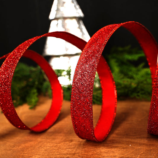 Red Glitter Wired Ribbon - Christmas Place