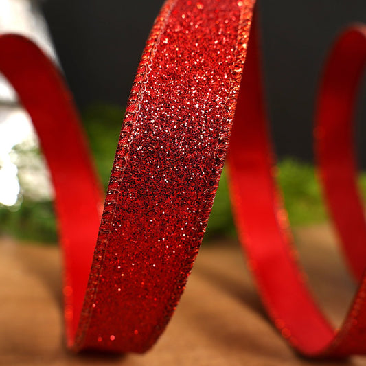 Red Glitter Wired Ribbon - Christmas Place