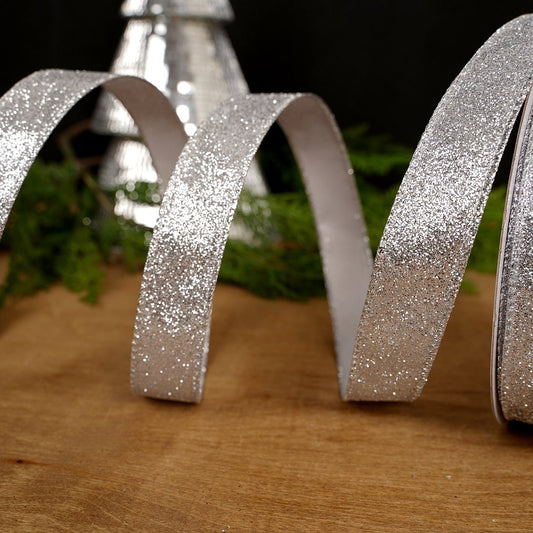 Silver Glitter Wired Ribbon - Christmas Place