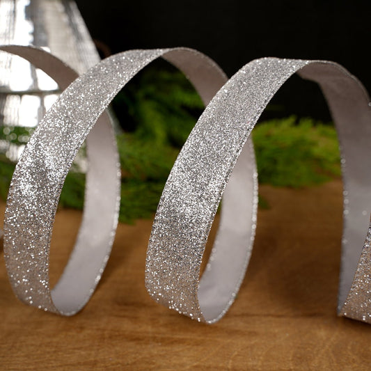 Silver Glitter Wired Ribbon - Christmas Place