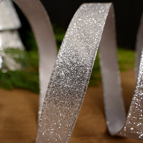 Silver Glitter Wired Ribbon - Christmas Place