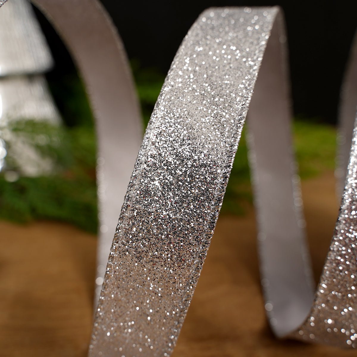 Silver Glitter Wired Ribbon - Christmas Place