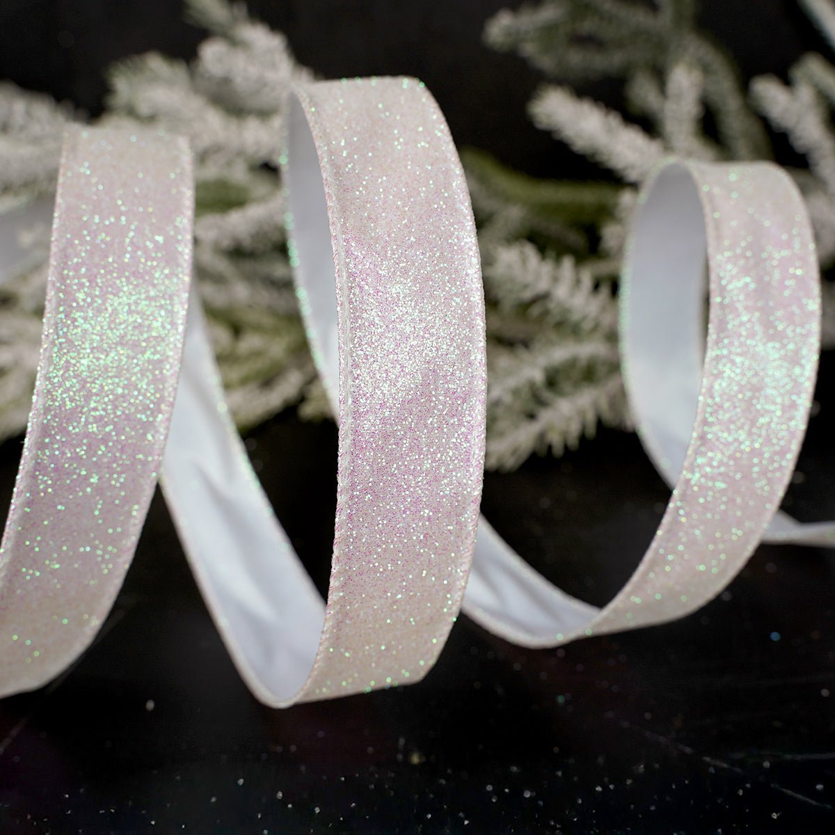 1Inch White Glitter Wired Ribbon - Christmas Place