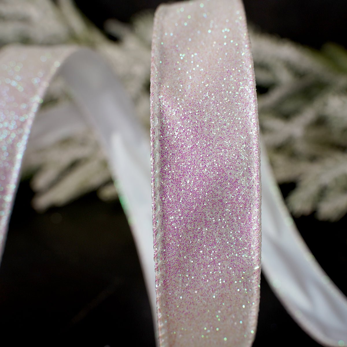 1Inch White Glitter Wired Ribbon - Christmas Place