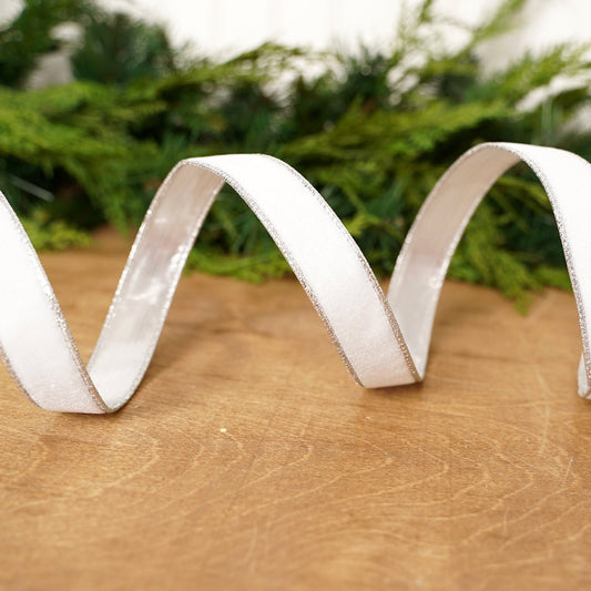 White Wired Velvet Ribbon - Christmas Place