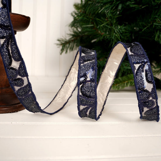 Dark Blue Champagne Jewel Sheer Ribbon - Christmas Place