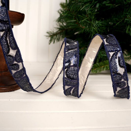 Dark Blue Champagne Jewel Sheer Ribbon - Christmas Place