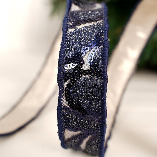 Dark Blue Champagne Jewel Sheer Ribbon - Christmas Place