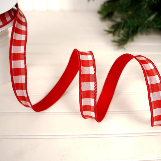 Red White Country Check Felt Ribbon - Christmas Place