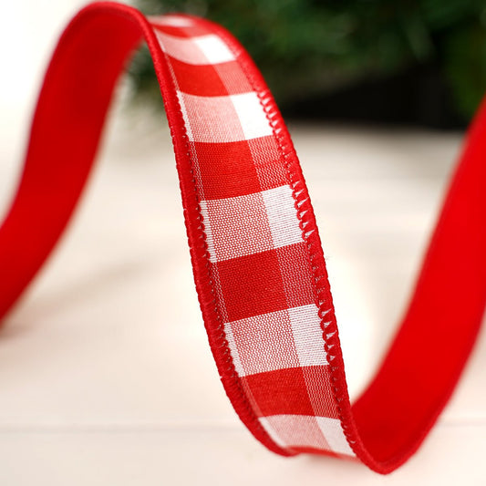 Red White Country Check Felt Ribbon - Christmas Place