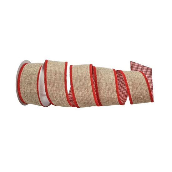 Red Natural Burlap Gingham Ribbon - Christmas Place