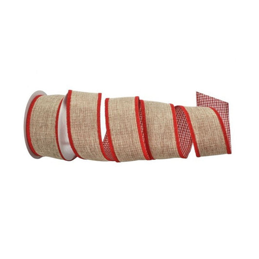 Red Natural Burlap Gingham Ribbon - Christmas Place