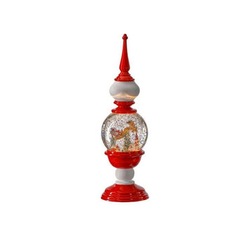 16In Led Peppermint Finial Santa Snow Globe