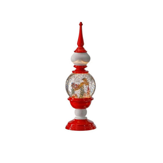 16In Led Peppermint Finial Santa Snow Globe