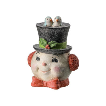 6.5In Pulp Snowman Head With Bird