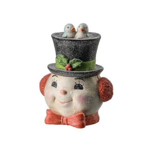 6.5In Pulp Snowman Head With Bird